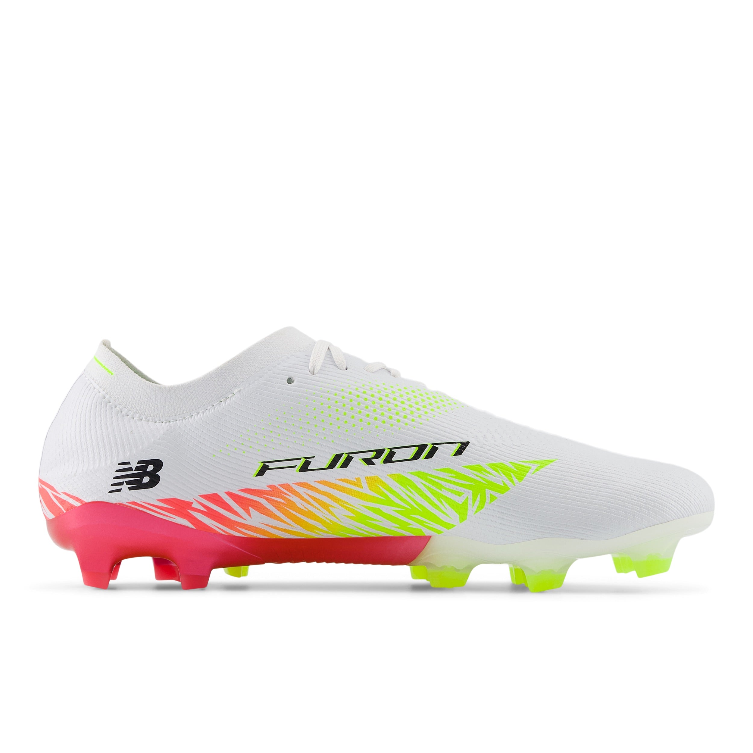 New Balance Furon Elite FG V8 Soccer Cleats for Men - White/Energy Red/Hi-Lite - Lightweight Football Boots for Speed & Agility - Perfect for Turf & Firm Ground Play