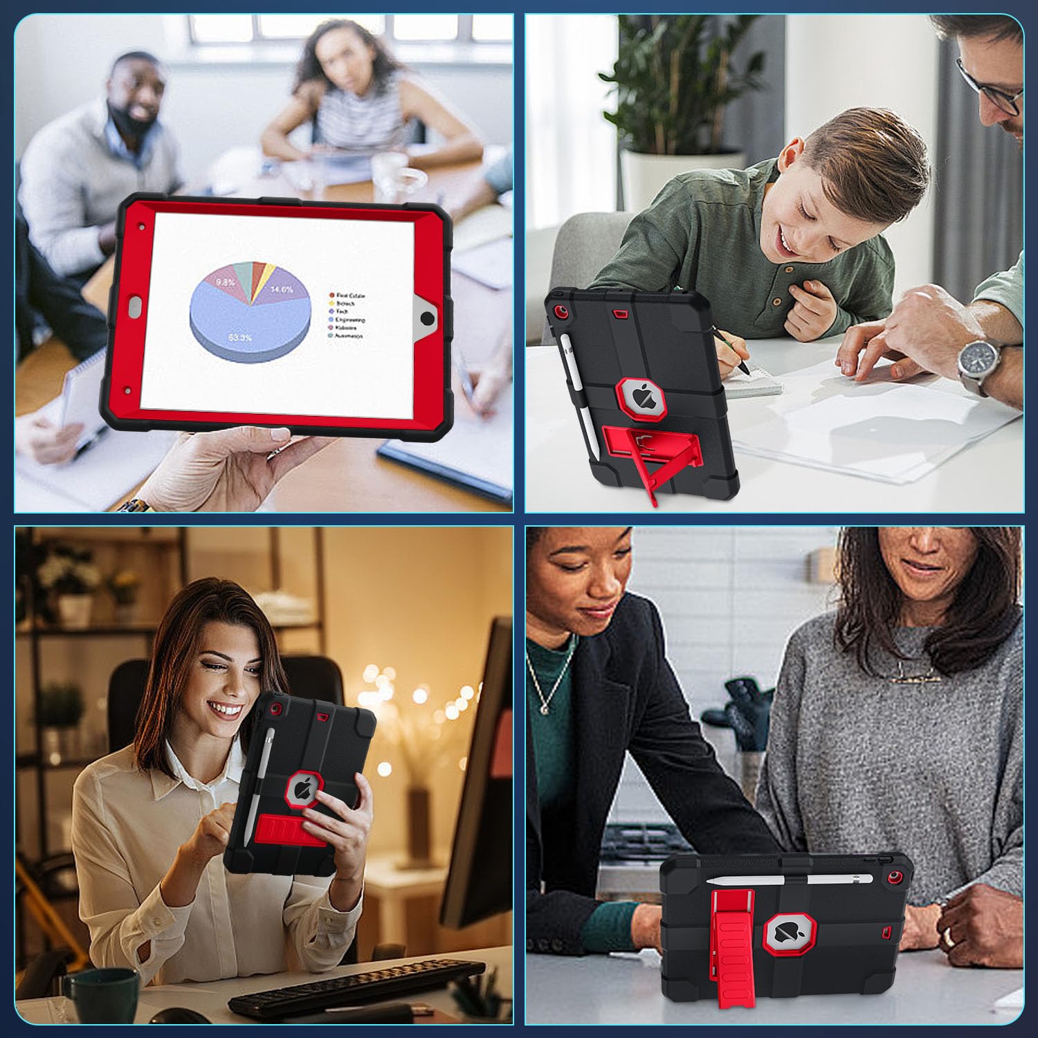 Shockproof Rugged Case for iPad 9th/8th/7th Generation 10.2 Inch (2021/2020/2019 Models) - Heavy Duty Protective Cover with Built-in Stand | Perfect for Work, Travel & Outdoor Use (Red & Black)