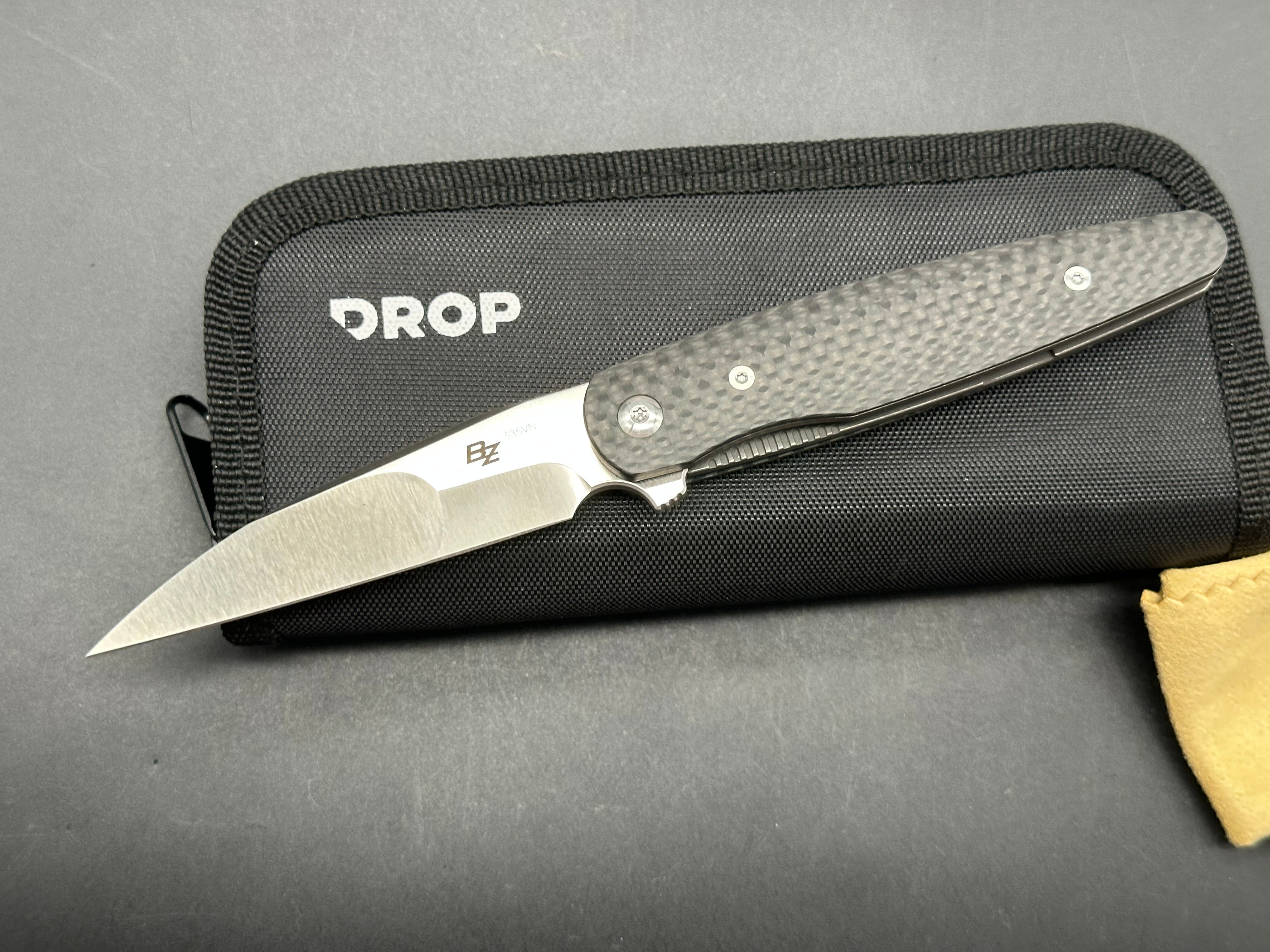 Premium Drop Brad Zinker Dogtooth Pocket Knife - S35VN Steel Blade, Carbon Fiber Handle with Titanium Liners - EDC, Outdoor, Camping & Survival Gear