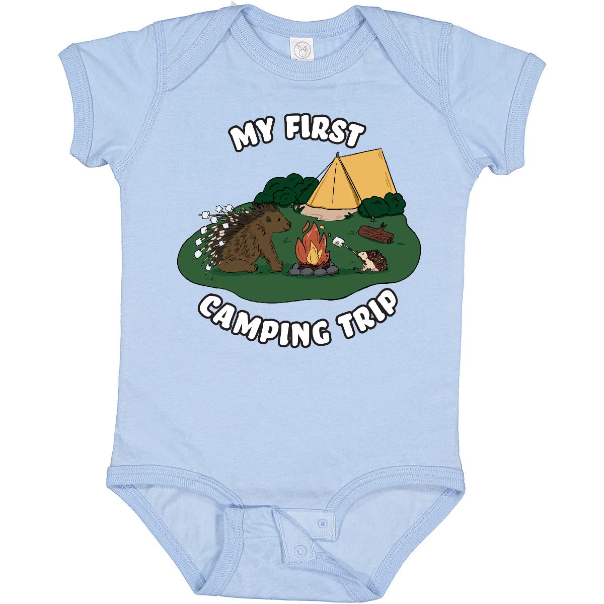 Inktastic My First Camping Trip - Adorable Hedgehog Baby Bodysuit for Boys & Girls | Cute Camping Outfit for Infants & Toddlers | Perfect for Outdoor Adventures, Family Trips & Photo Shoots
