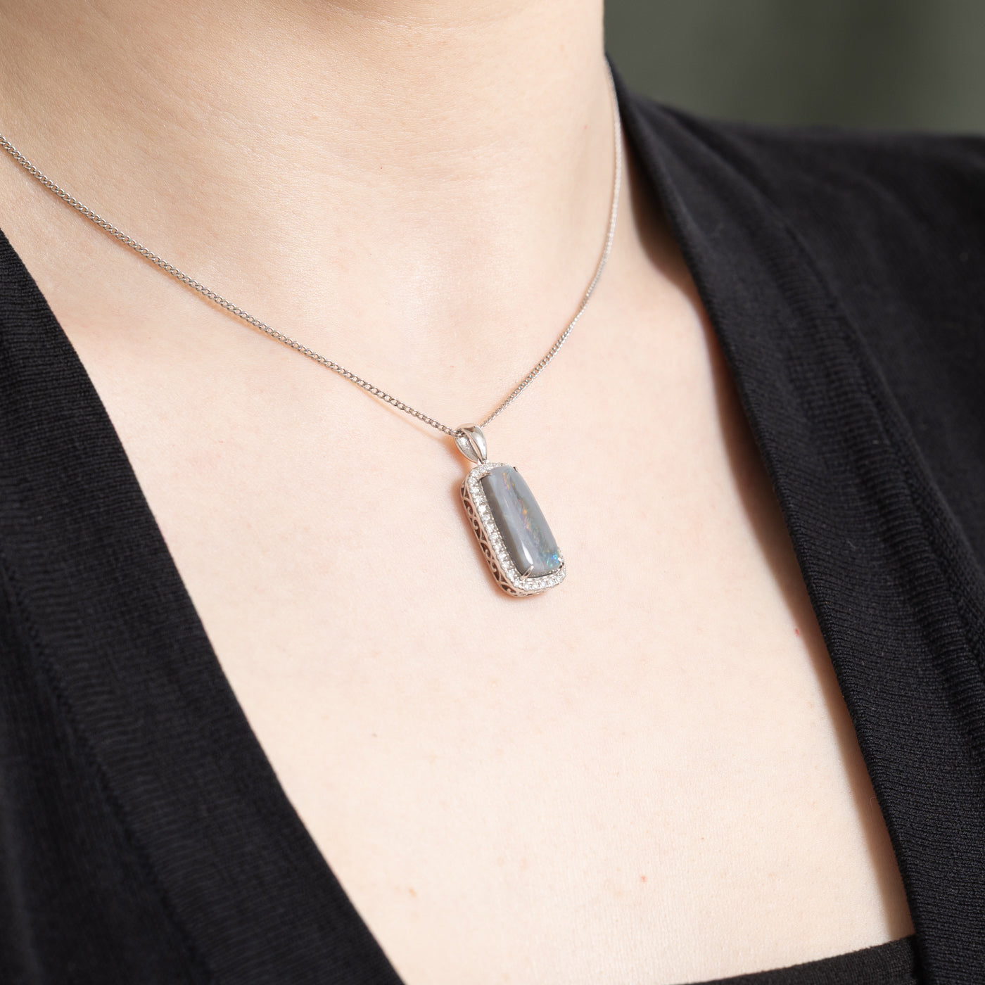 Exquisite 2.75ct Australian Opal & 0.34ct Diamond Pendant Necklace - Elegant Jewelry Gift for Women - Perfect for Weddings, Anniversaries & Special Occasions