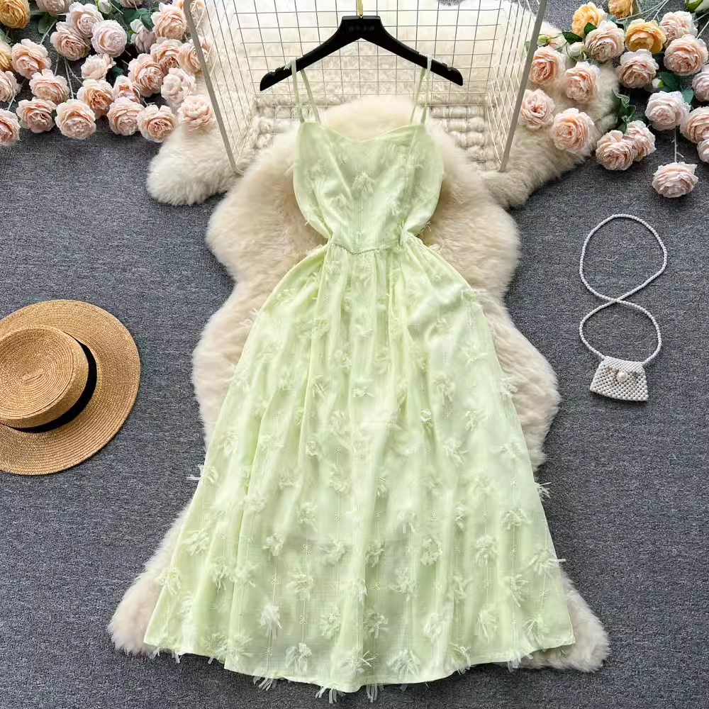Green Sweet Spaghetti Straps Dress for Girls - Cute Summer Fairy Dress 1252 | Perfect for Beach Vacations, Birthday Parties & Photo Shoots