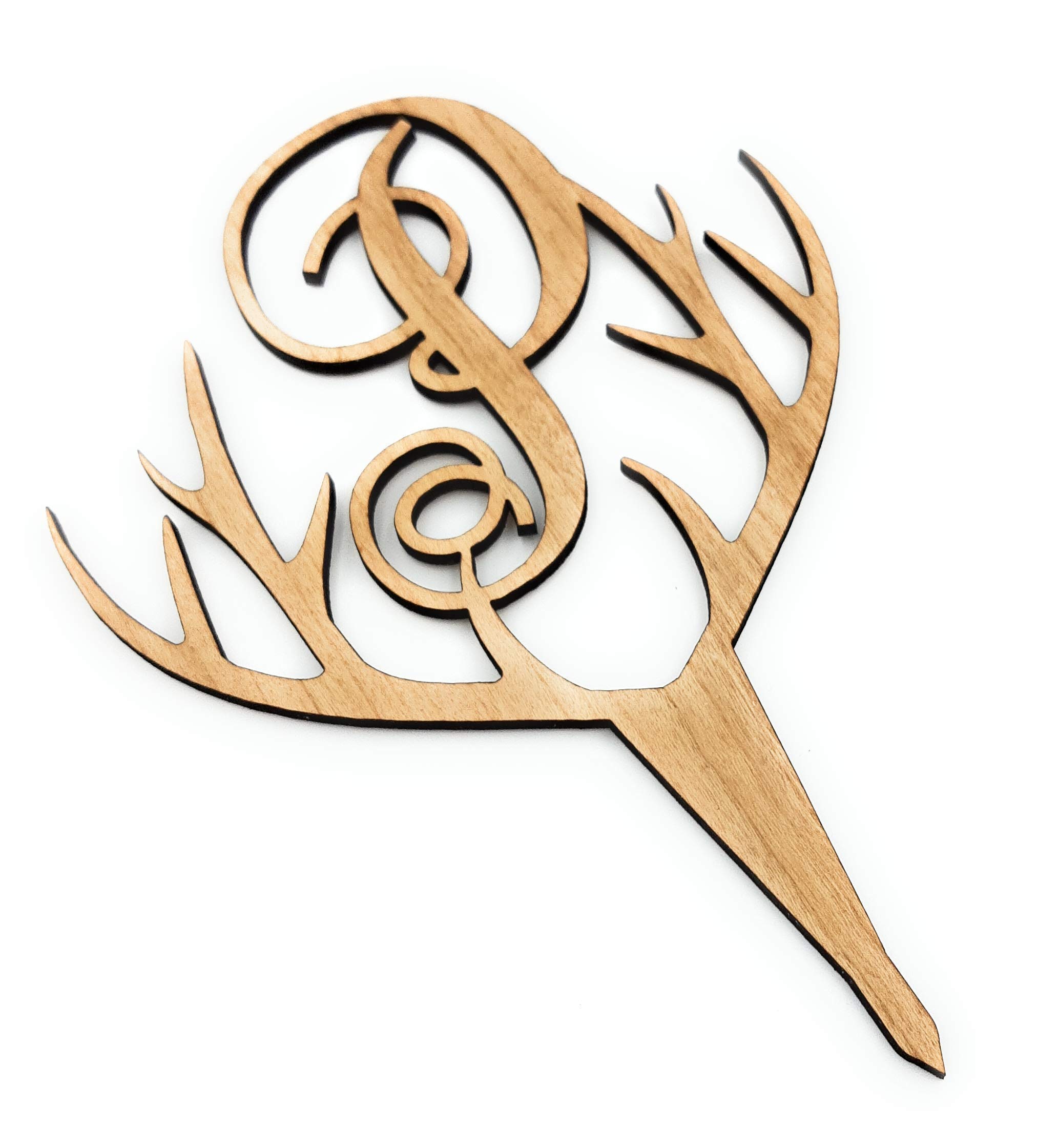 Personalized Monogram Deer Antlers Cake Topper - Single Letter Wedding Cake Decor for Rustic, Country, or Outdoor Themed Celebrations