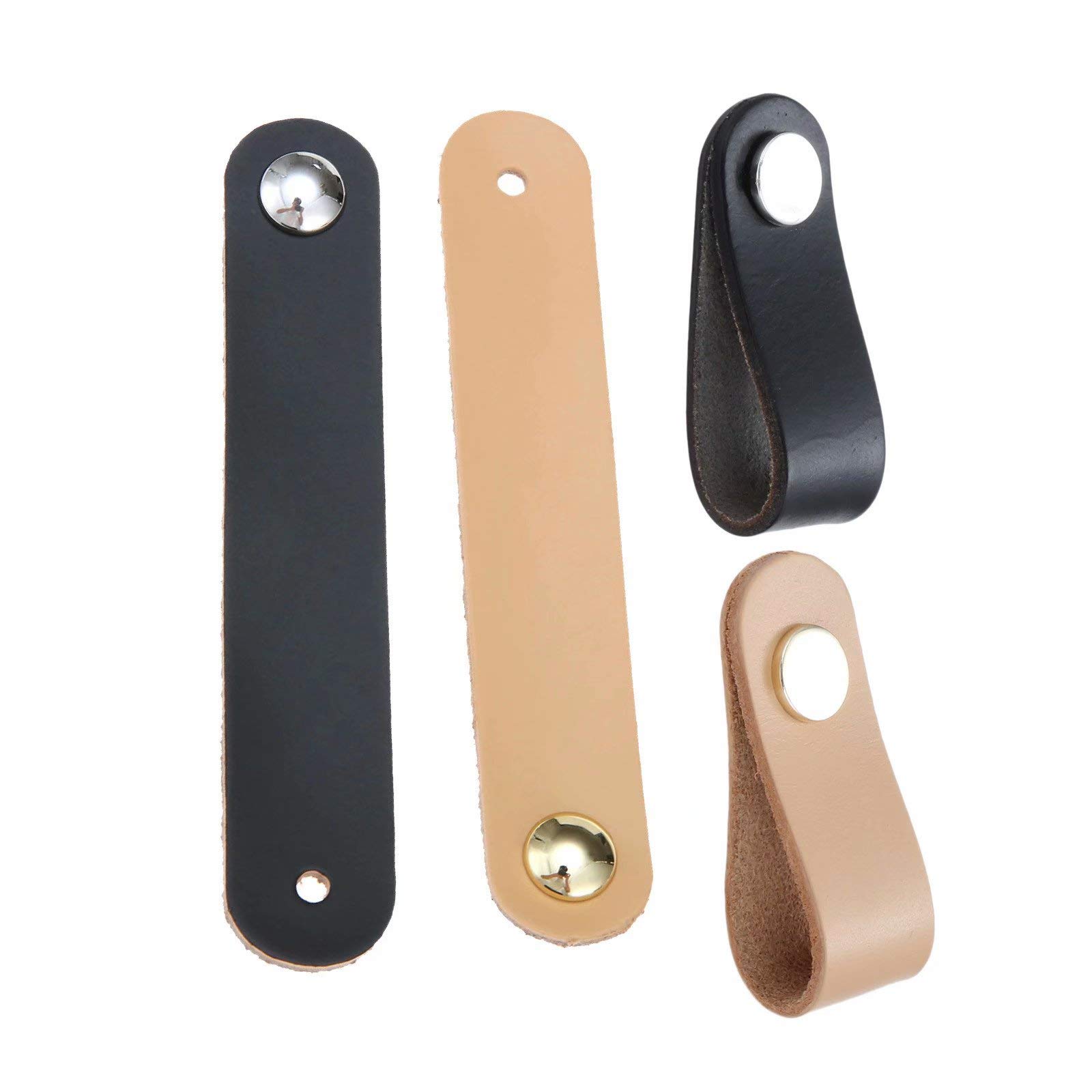 8-Pack Handmade Leather Drawer Pulls & Knobs - Black Leather Cabinet Handles for Suitcase, Kitchen, Office, Chest & Cupboard Drawers - Perfect for Home & Office Furniture Upgrade