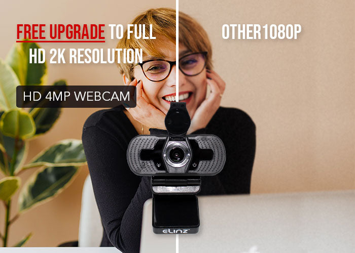 Elinz 2K Webcam with Microphone - 1440P HD 4MP Web Camera for Laptop & Desktop PC - Built-in Privacy Cover - Perfect for Video Conferencing, Online Classes & Streaming