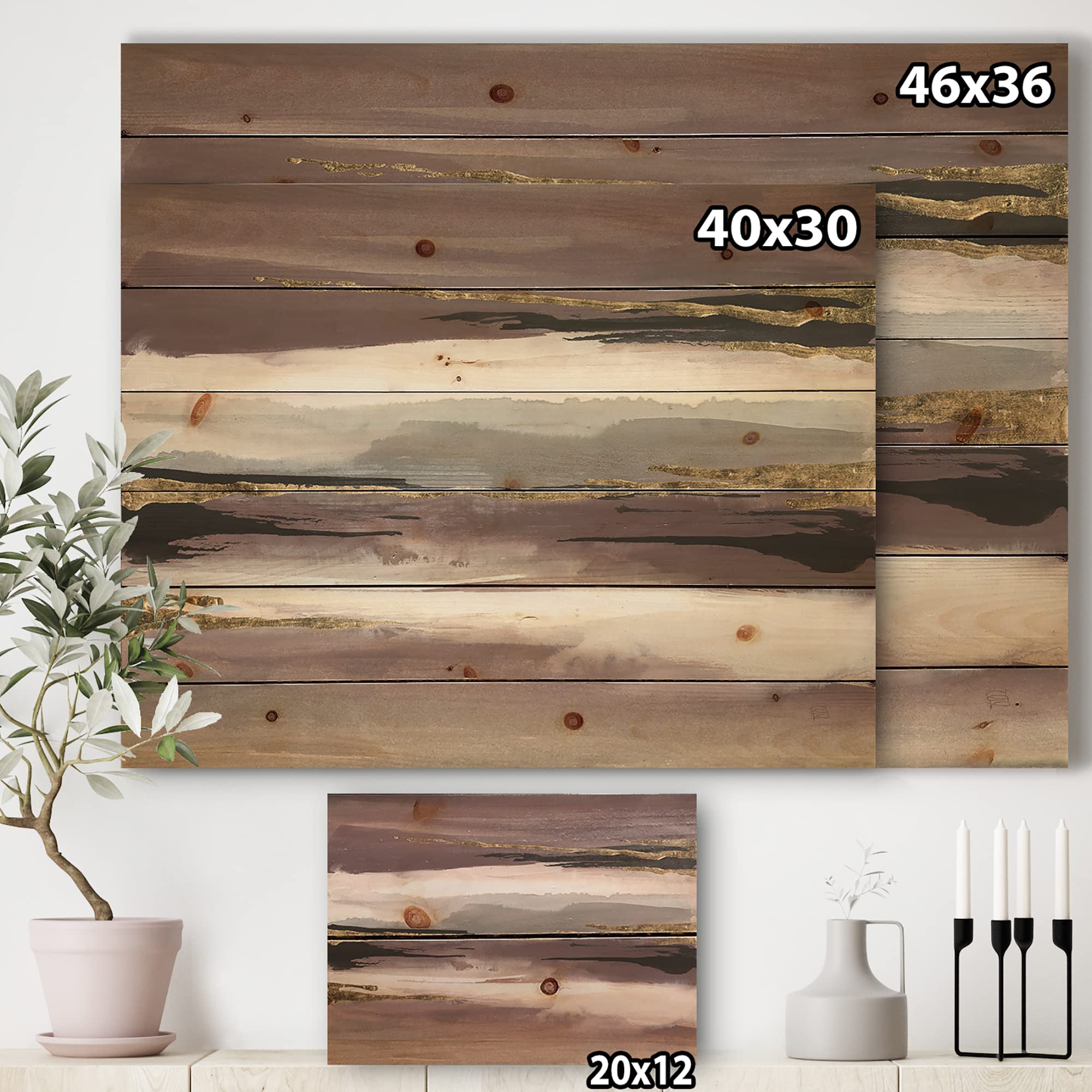 DesignQ Purple Glam Storm Modern Wood Wall Art - Large Abstract Wall Decor Printed on Natural Pine Wood - Perfect for Living Room, Bedroom & Office Decor