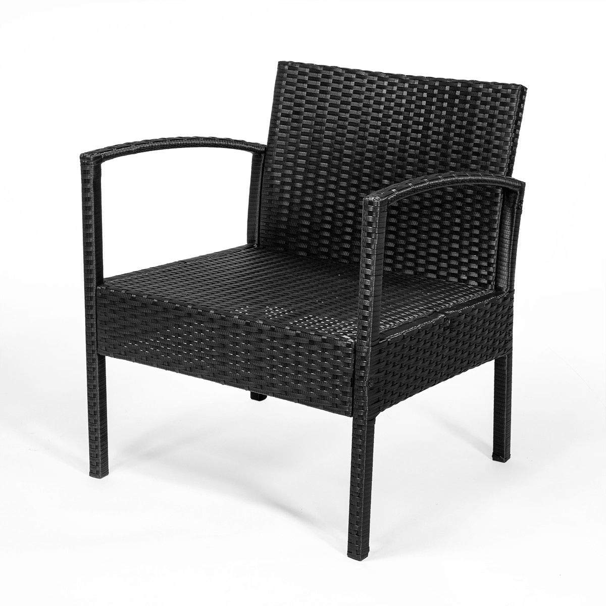 3-Piece Black Wicker Rattan Bistro Set with Glass Table - Modern Outdoor Patio Furniture for Conversation & Dining - Perfect for Garden, Balcony, and Poolside Seating