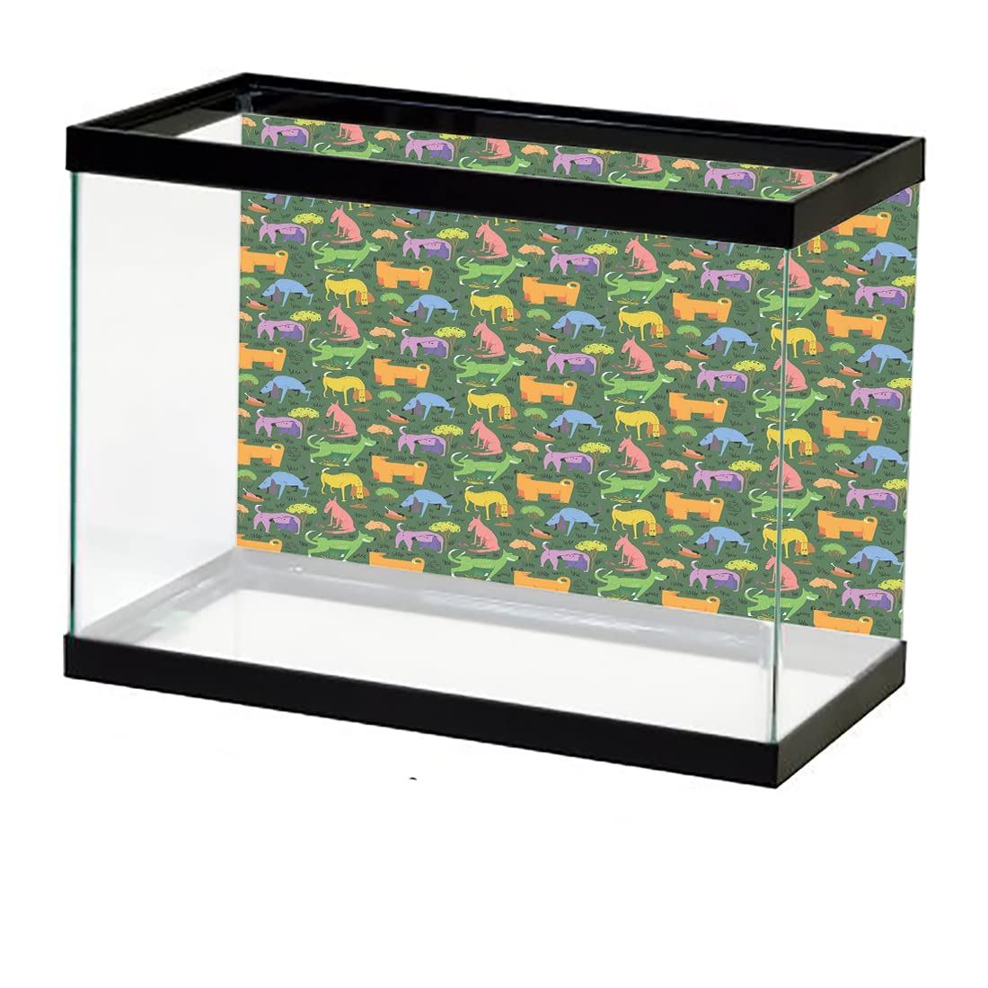 Dog Aquarium Poster - Fish Tank Background with Puppy Breeds (Dalmatian, Husky, Bulldog) - PVC Adhesive Sticker for Home & Office Decor - Pale Brown Decals for Pet Lovers & Aquarium Enthusiasts