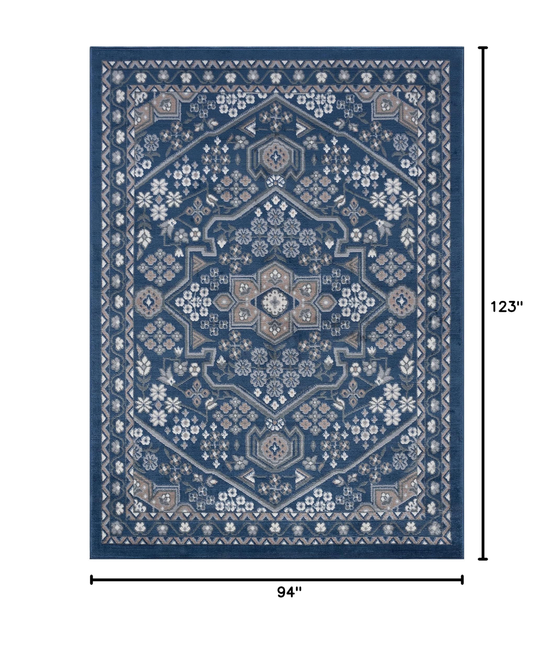 Tayse Logan Navy 8x10 Rectangle Area Rug - Traditional Oriental Design for Living Room, Bedroom, Dining Room - Soft & Durable - 7'10