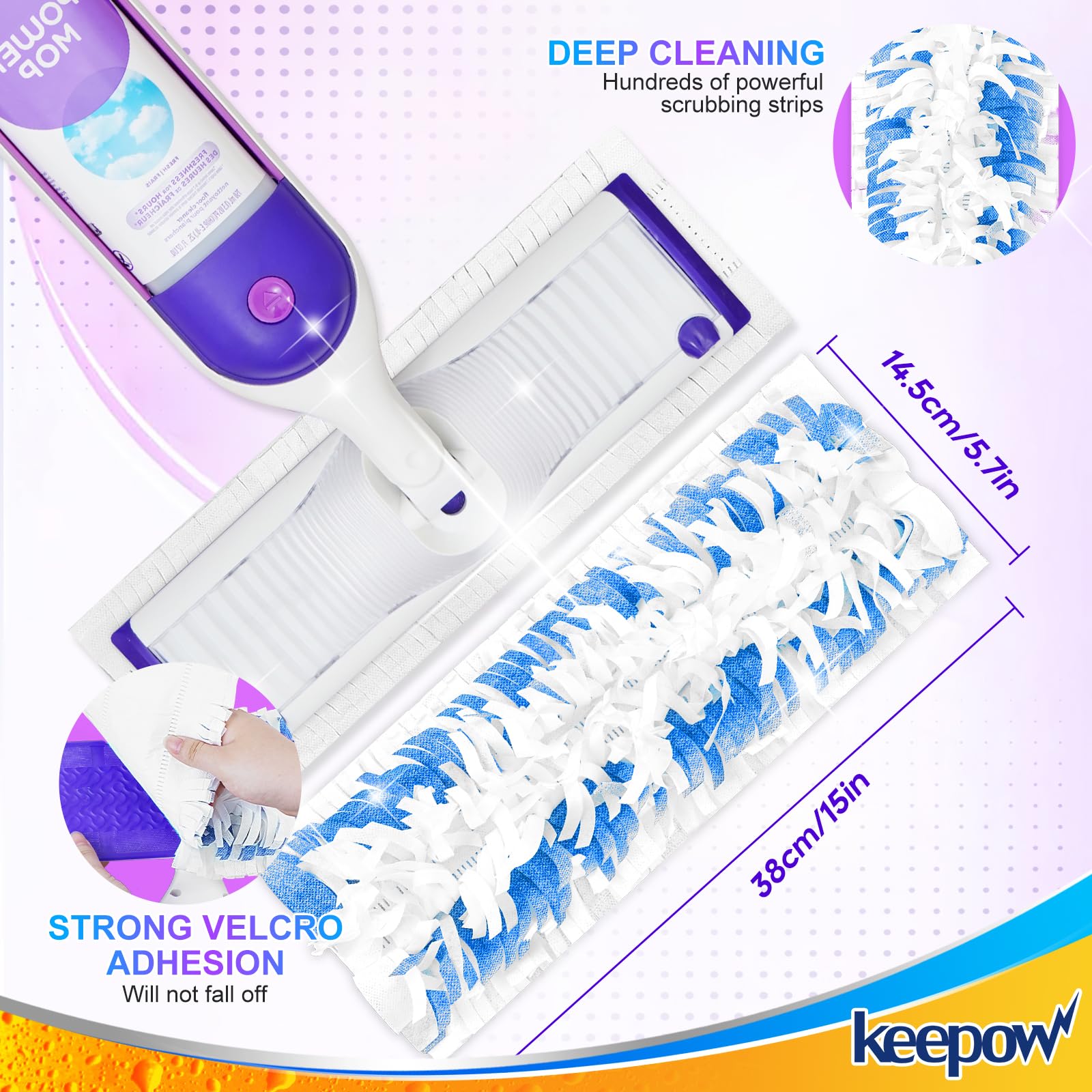 30 Pack Disposable Mopping Pads Refills for Swiffer PowerMop - Multi-Surface & Wood Floor Cleaning Pads - Purple Spray Clean Pads Replacement (No Handle Included) - Perfect for Quick Daily Cleaning & Hardwood Floor Maintenance