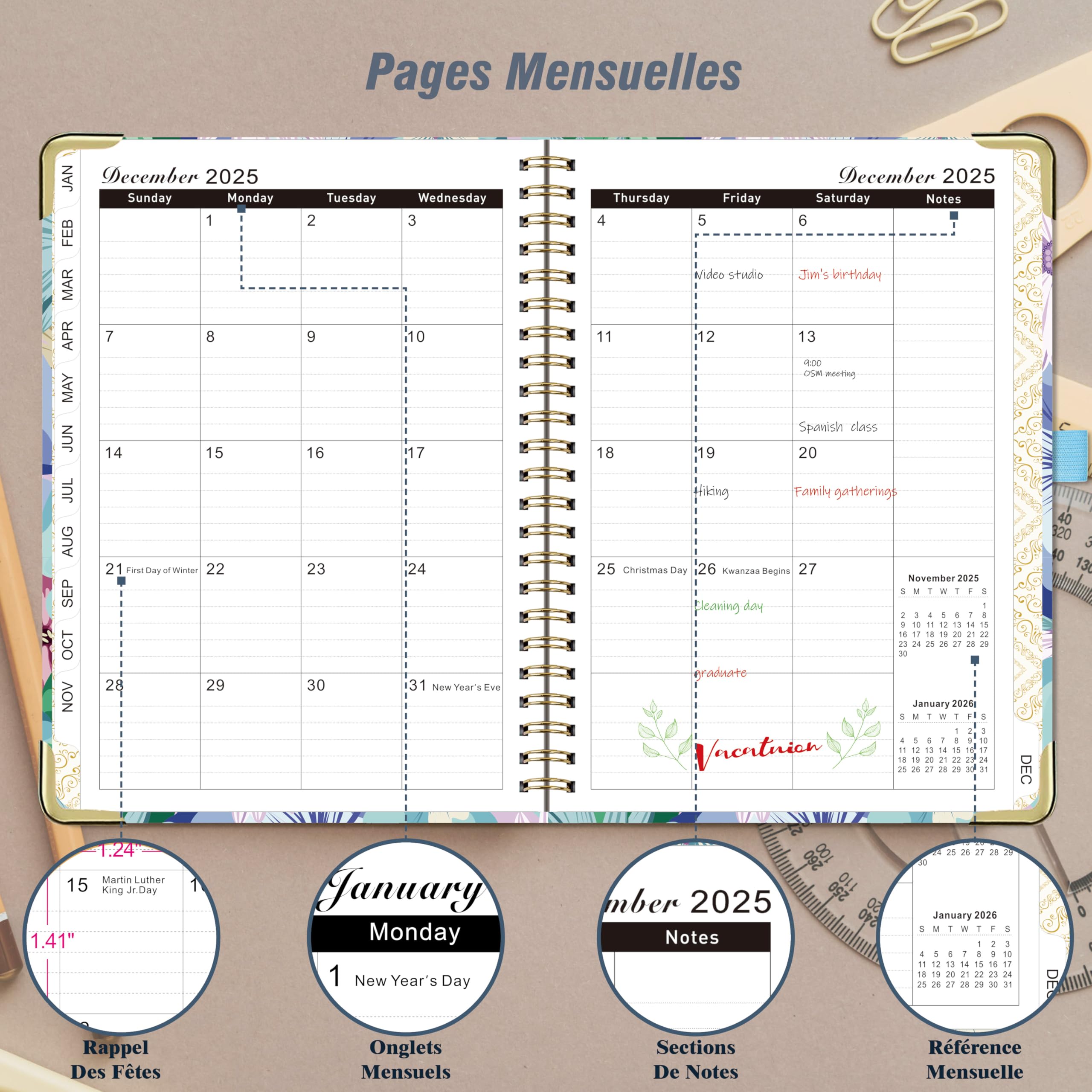 2025 Gumiho Weekly Spiral Planner A5 Size (January-December) - School Planner with Pen Loop, Bookmark Ruler & Planning Stickers (Blue) - Perfect for Students, Professionals & Organizing Daily Tasks