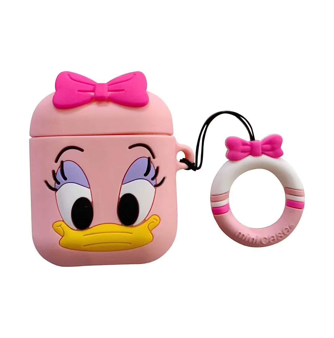 Cute Cartoon AirPods Case - AKXOMY Protective Silicone Cover with Strap & Clip for Apple AirPods Charging Case | Durable Accessories Kit for Workout, Travel & Daily Use