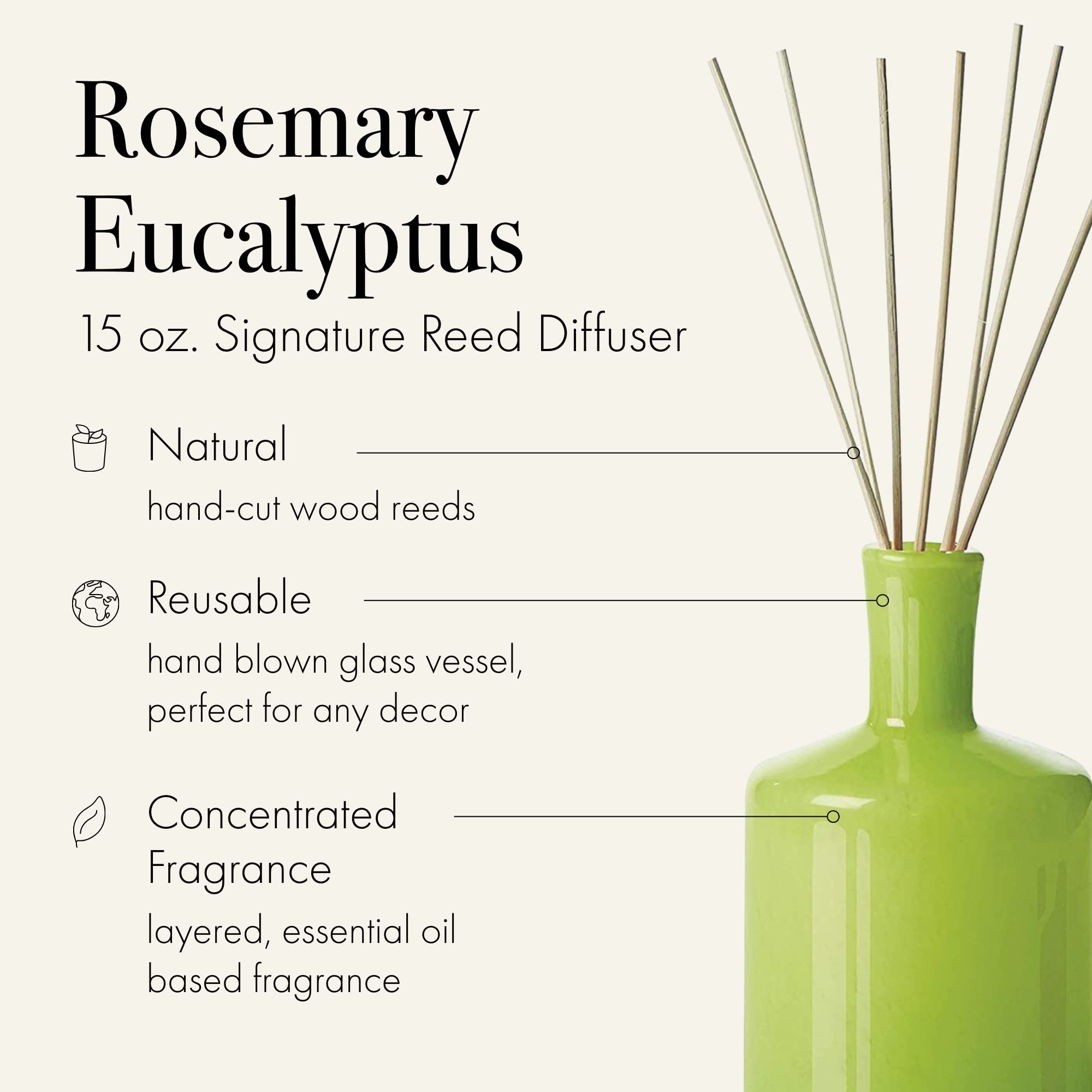 LAFCO New York Signature Reed Diffuser - Rosemary Eucalyptus Scent - 15 oz Long-Lasting Fragrance (Up to 9 Months) - Handcrafted Glass Vessel with Natural Wood Reeds - Made in USA - Perfect for Home, Office, Spa & Gift Giving