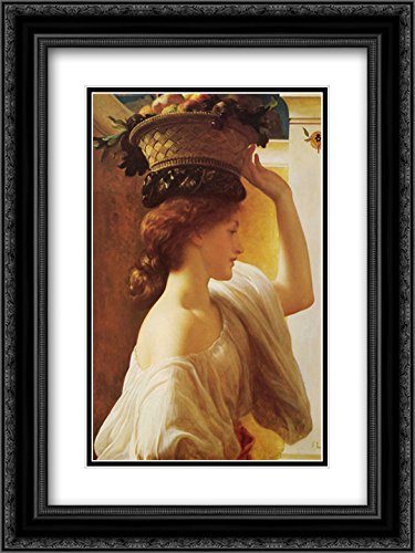 Lord Frederick Leighton 'A Girl with a Basket of Fruit' 18x24 Inch Black Ornate Framed Museum Art Print with Double Matting - Perfect for Living Room, Bedroom, or Office Wall Decor