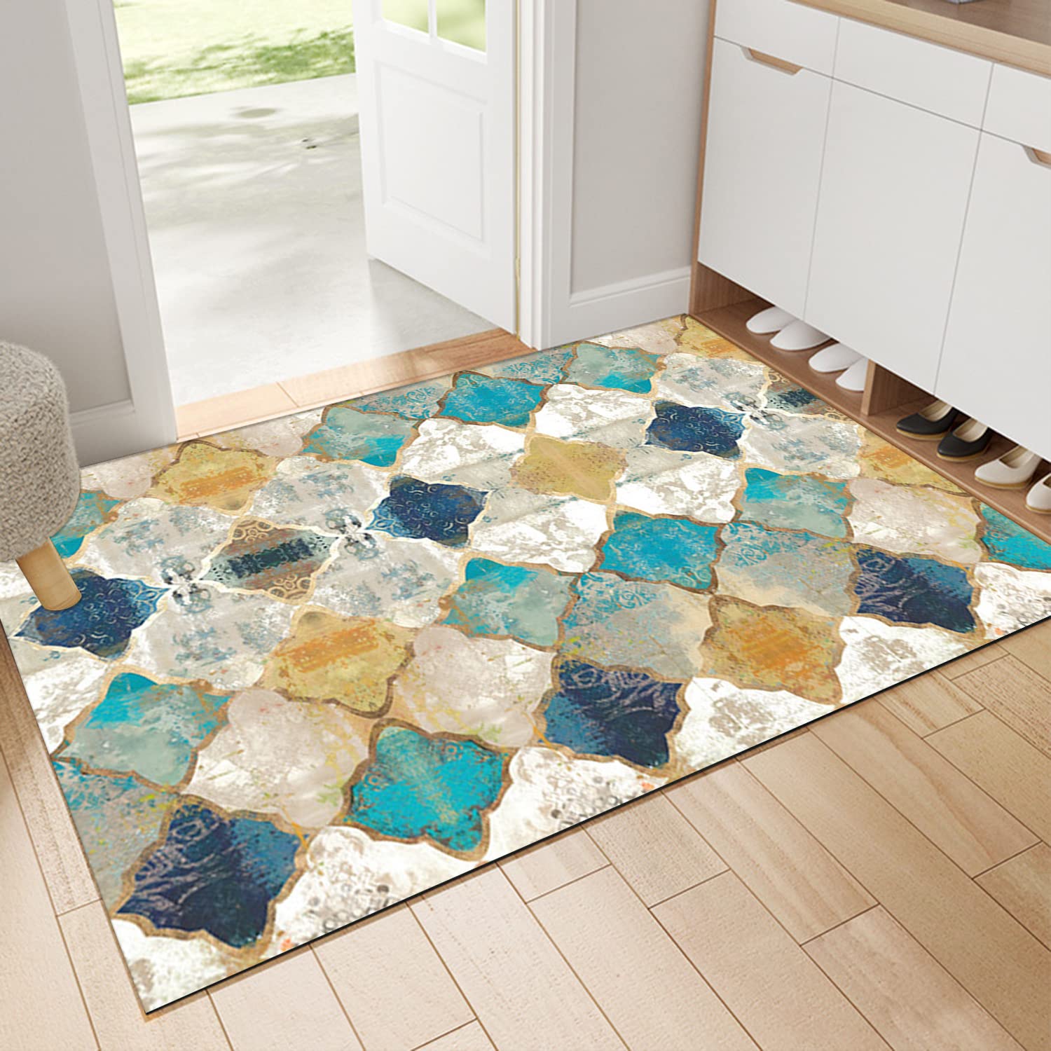 Distressed Persian Style Tribal Area Rug - Non-Slip Washable Small Entryway Doormat (1.6x2.6ft, Light Green) for Indoor Front Entrance, Kitchen, Bathroom & Living Room Decor