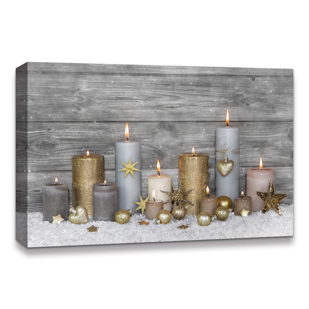IDEA4WALL Christmas Candles Canvas Wall Art - 32x48 Inch Framed Holiday Painting for Home Decor, Living Room & Bedroom
