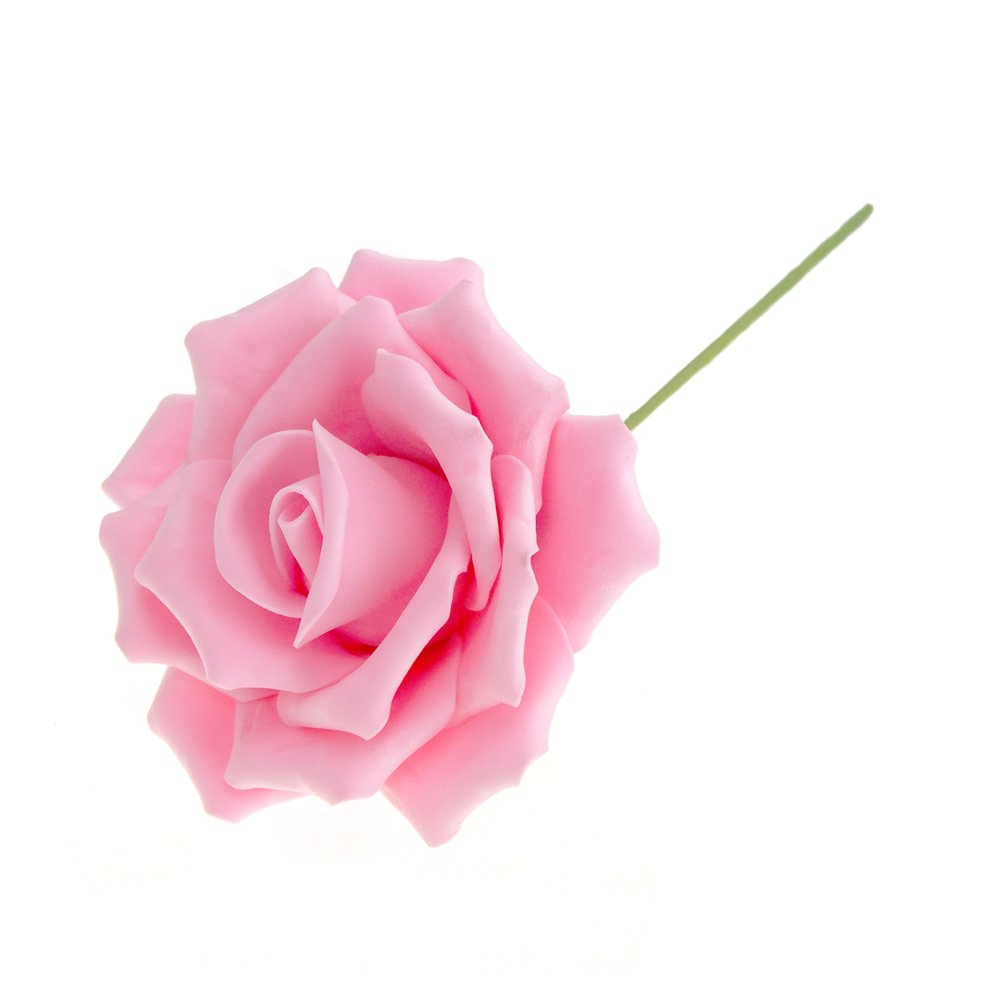 Homeford Rose Foam Flower with Stem - 6 Inch Artificial Pink Flowers for Home Decor, Wedding Centerpieces, DIY Crafts, and Party Arrangements