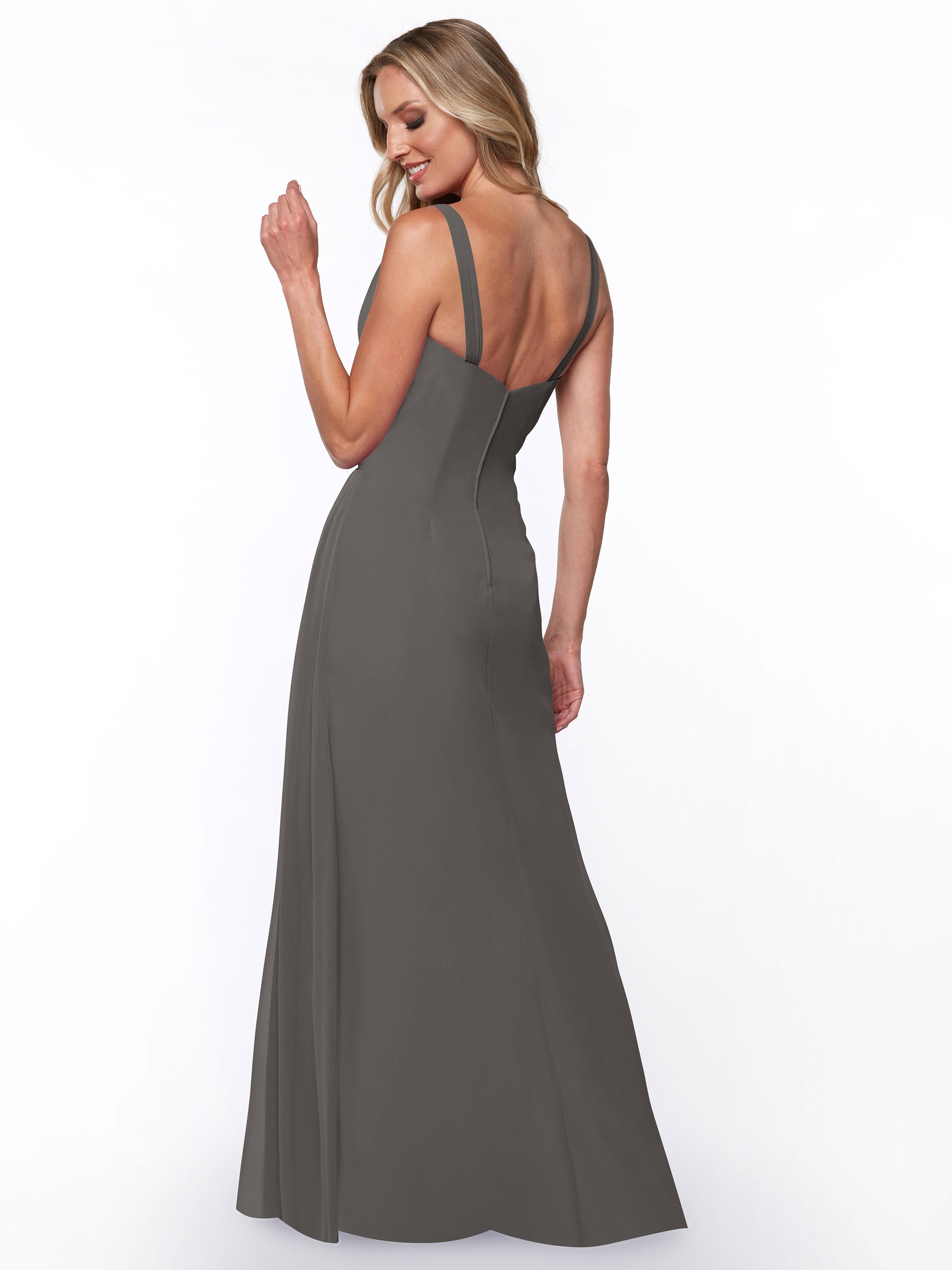 Elegant 80030 Chiffon Sheath Bridesmaid Dress with Ruching V-Neck Bodice - Perfect for Weddings, Formal Events & Special Occasions