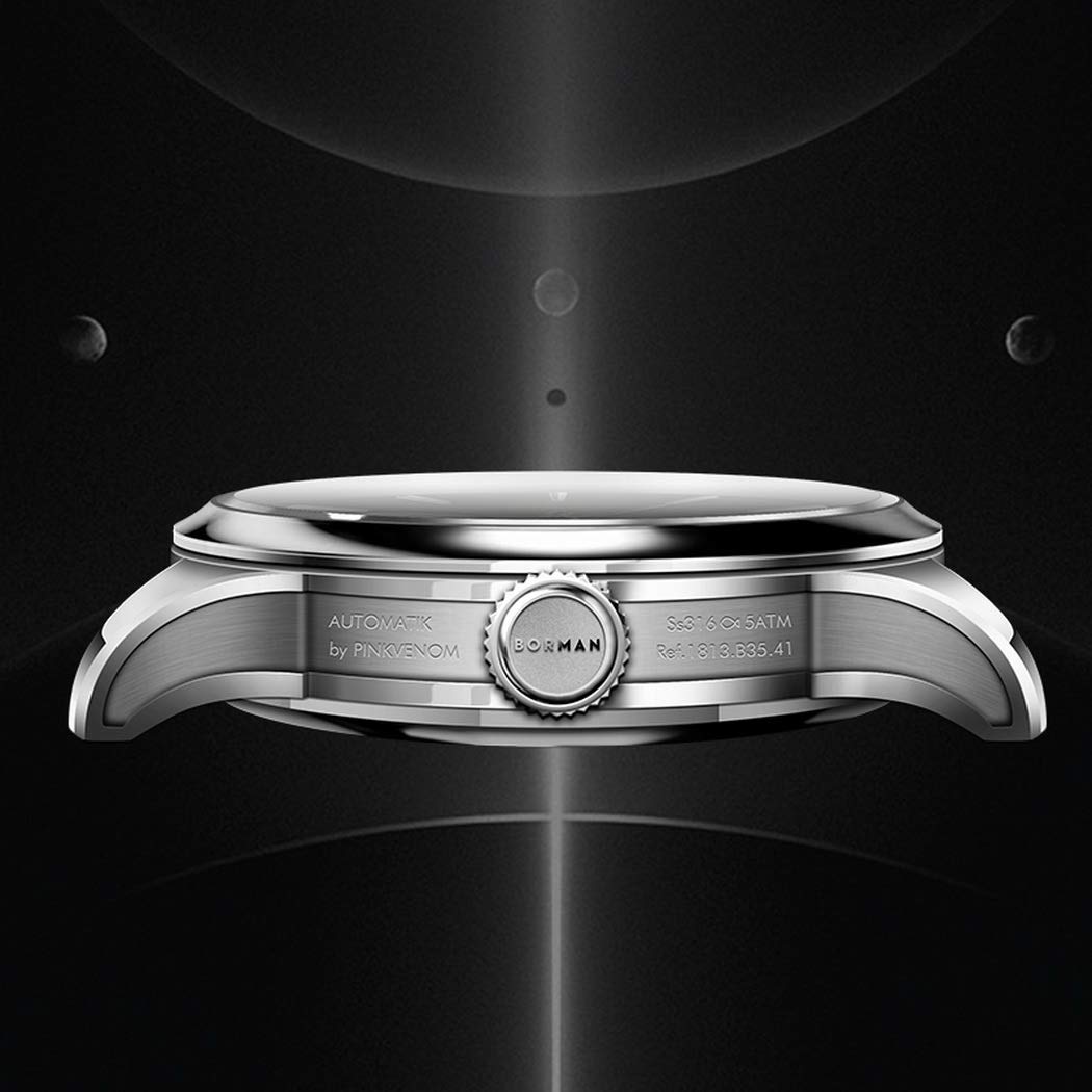 BORMAN Moonphase Automatic Watch for Men - Luxury Self-Winding Mechanical Wristwatch with Sapphire Crystal & Leather Strap, Waterproof Dress Watch for Business, Formal Occasions and Gift Giving