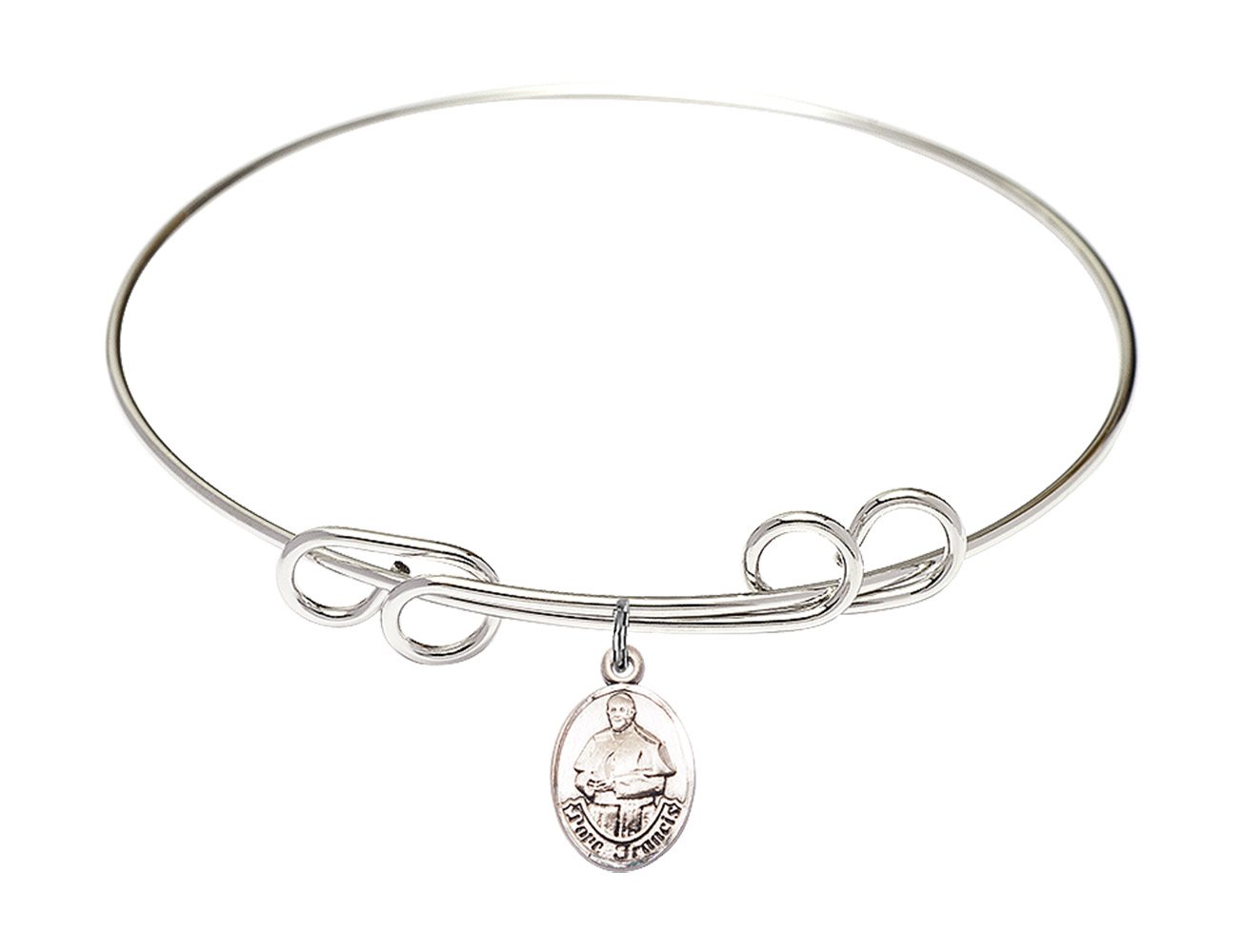 DiamondJewelryNY Double Loop Bangle Bracelet with Pope Francis Charm - Elegant Religious Jewelry for Women, Perfect for Church, Weddings & Special Occasions