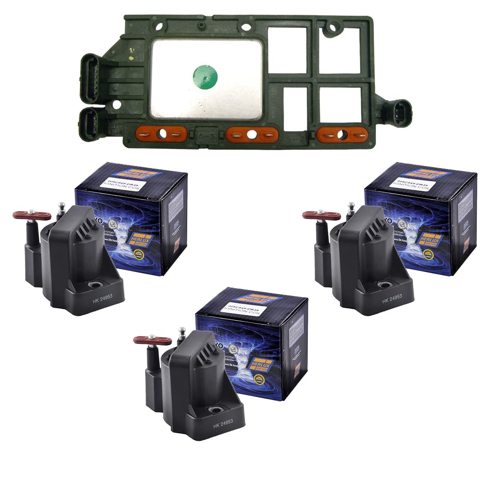 Herko LX346 Ignition Control Module with 3 B005 Ignition Coils - Compatible with AD Auto Parts Coil Pack | Reliable Engine Performance for Cars, Trucks & SUVs