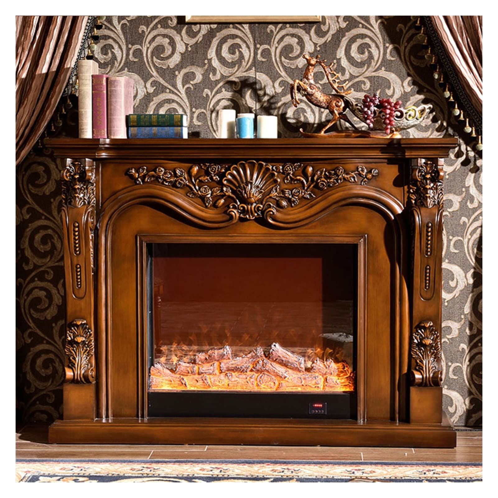 Electric Fireplace Insert with LED Flame Effect - Realistic Wooden Mantel Firebox Burner Set for Home Decor | Perfect for Living Room, Bedroom & Office Heating & Ambiance