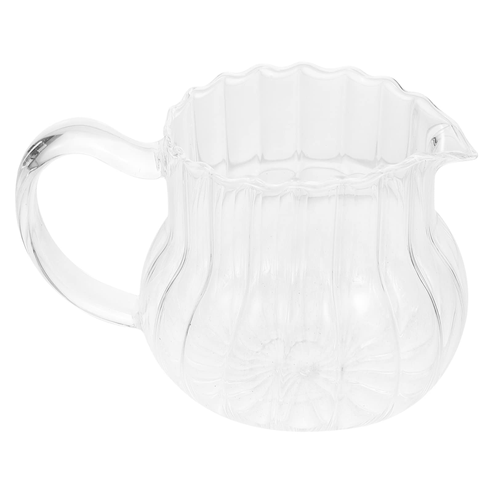 Angoily Elegant Wave Shaped Crystal Glass Coffee Milk Creamer Pitcher with Handle - Barista Grade Frothing Jug for Latte, Cappuccino & Hot Chocolate - Perfect for Home Kitchen, Coffee Shops & Cafes