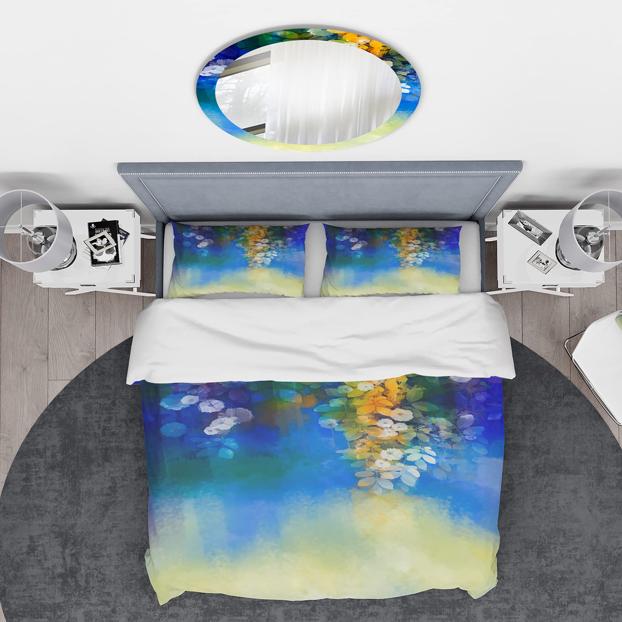 DesignQ Spring Floral Duvet Cover Set - Twin Size Blue Coastal Bedding, 3-Piece All-Season Nautical Bedding Set for Guest Rooms & Beach House Decor