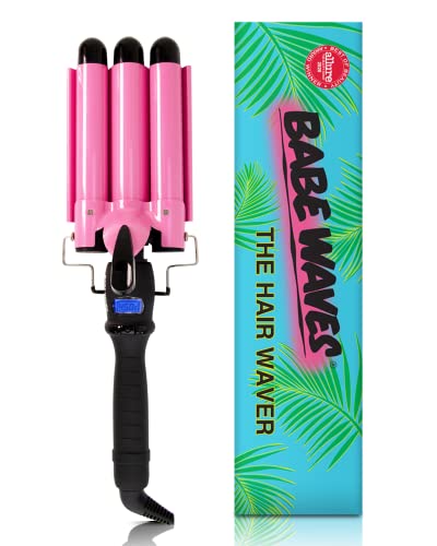 Trademark Beauty Babe Waves 3 Barrel Curling Iron Hair Waver - 1 Inch Quick Heat Ceramic Wand with Adjustable Temperature (25mm, Pink) | Perfect for Beach Waves, Salon Styling & Home Hair Care