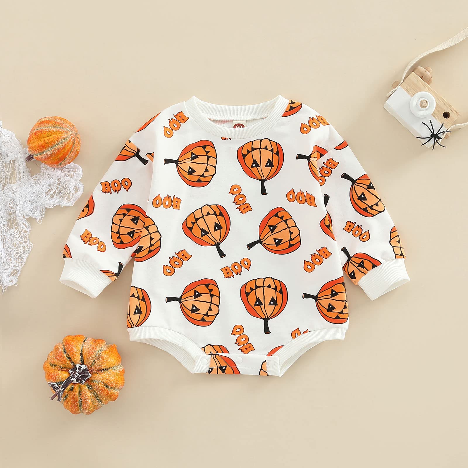 FYBITBO Newborn Baby Halloween Outfit - Pumpkin Oversized Sweatshirt Romper Onesie for Boys & Girls | Cute Cosplay Costume for Halloween Parties, Photo Shoots & Seasonal Celebrations