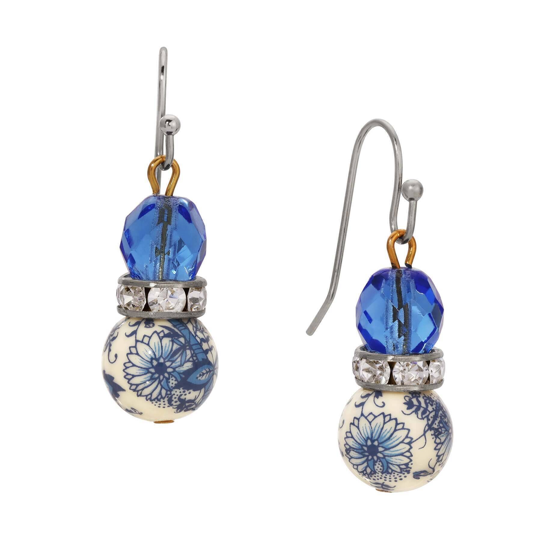 1928 Blue Willow Sapphire Glass Crystal Drop Earrings for Women - Vintage Style Dangle Earrings for Party, Wedding & Evening Wear