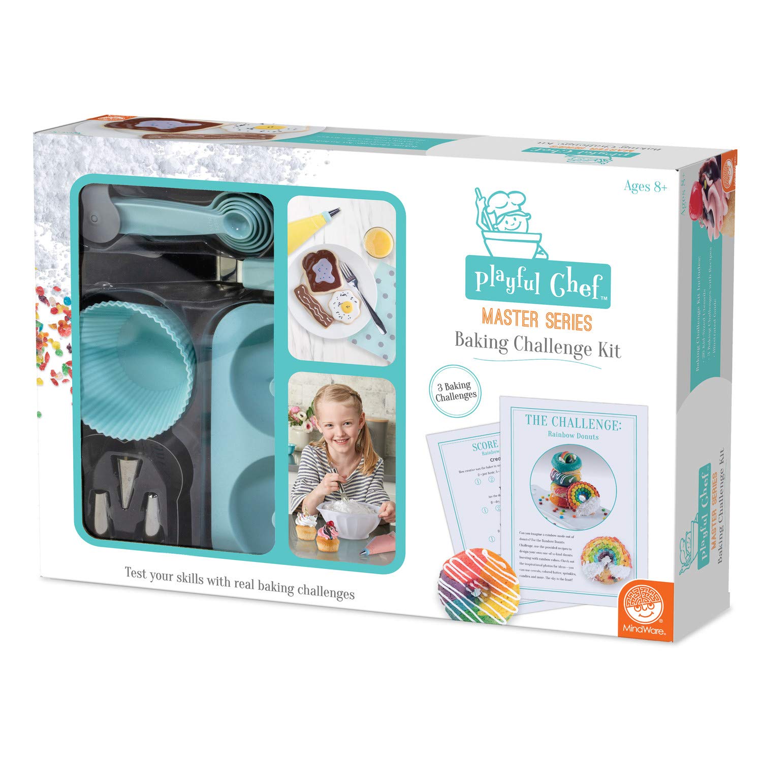 MindWare Playful Chef: Kids Baking Kit with 26 Utensils & 3 Challenges – Fun Cooking Lessons for Boys & Girls Ages 8+ – Perfect for Birthday Gifts, Family Baking Activities & STEM Learning