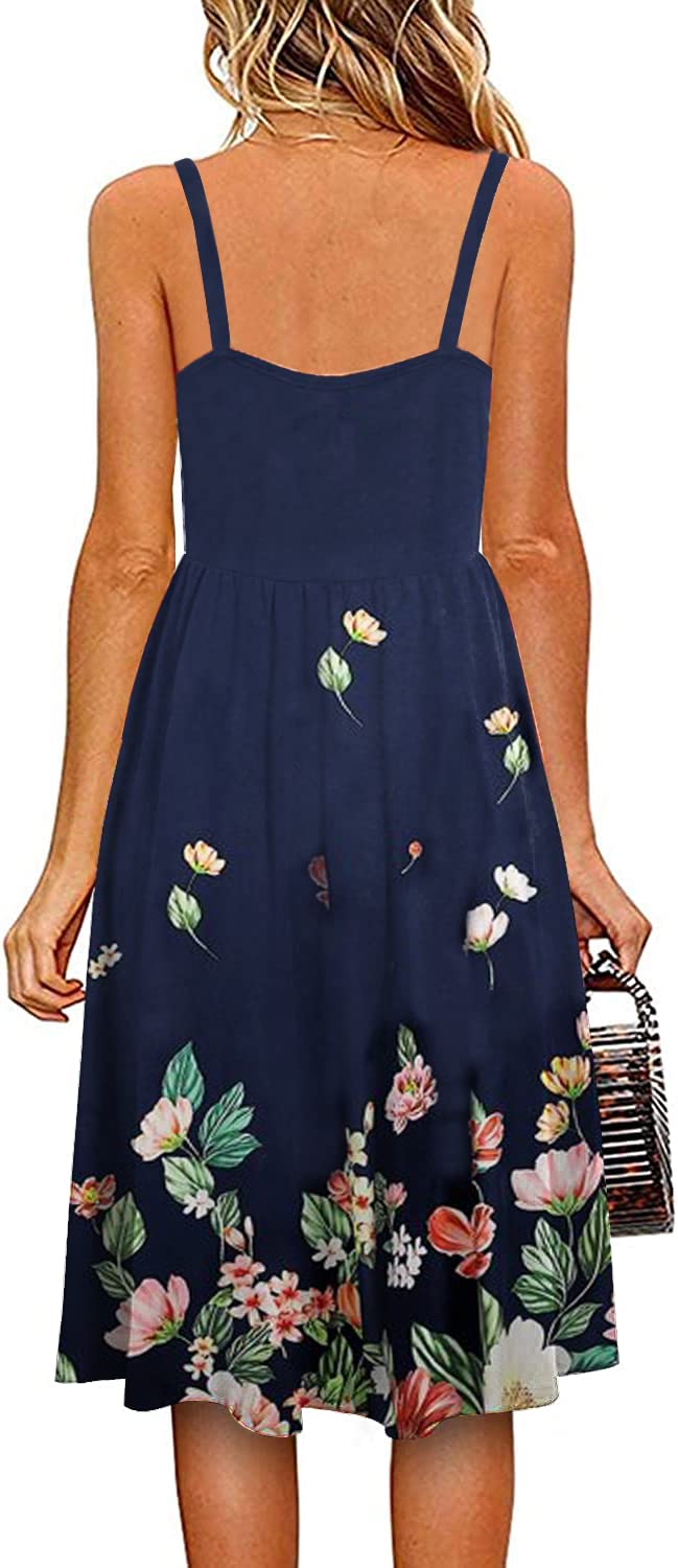 Soesdemo Women's Floral Boho Summer Dress 2025 - Sleeveless V-Neck Spaghetti Strap A-Line Sundress with Pockets | Casual Beach Wear, Vacation Outfit, Garden Party Dress