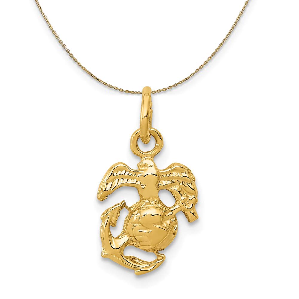 14k Yellow Gold U.S. Marine Corps Insignia Necklace for Men - Military Branch Jewelry Gift for Veterans, Active Duty, and Marine Corps Enthusiasts - Perfect for Commemorative Events, Graduations, and Everyday Wear
