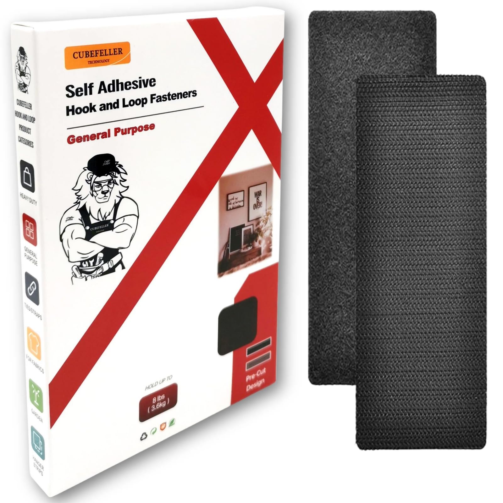CUBEFELLER® 2 x 6 Inch Heavy Duty Hook and Loop Fastener Tape - 6 Sets Black Industrial Strength Adhesive Backing for Carpets, Couch Cushions, Pedal Boards | Secure Mounting Solution for Home, Office & Automotive Use