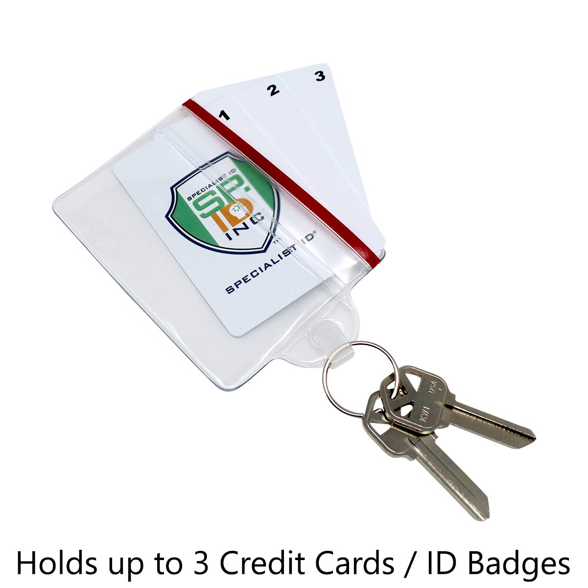 100 Pack Waterproof Resealable ID Badge Holders with Key Ring & Zip Seal - Bulk College Student ID Card Holders, Fuel Card Protectors - Durable Keychain Card Organizer for School, Work & Events