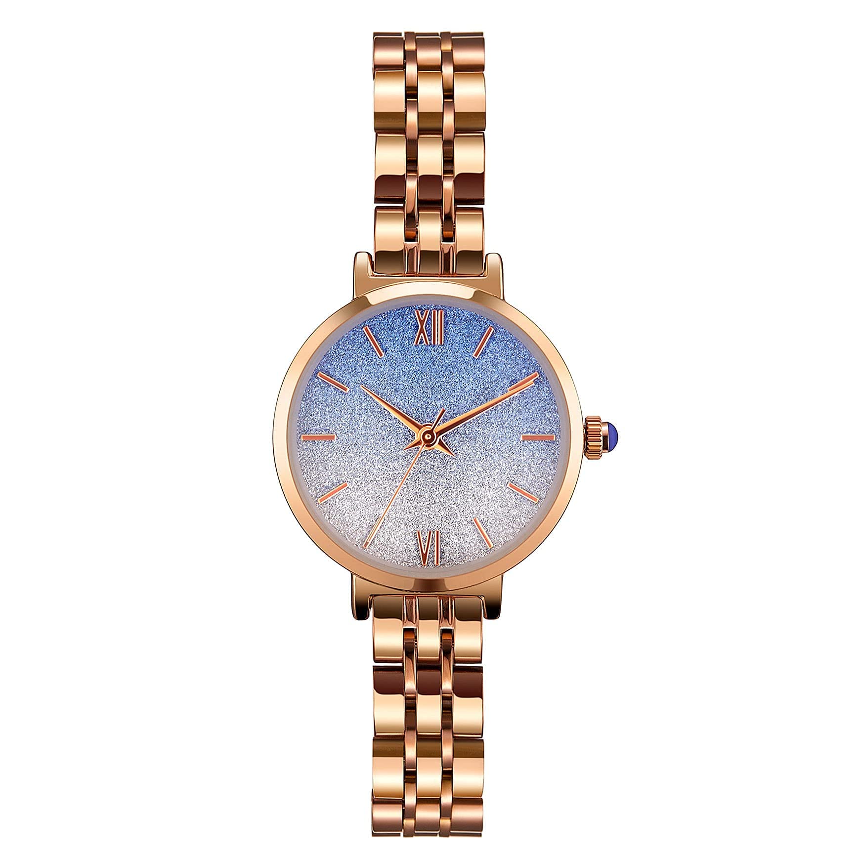 Japanese Quartz Women's Watch - 18k Gold Ion-Plated Stainless Steel Case, Waterproof Blue Dial - Elegant Fashion Wristwatch for Women | Perfect for Office, Party & Everyday Wear