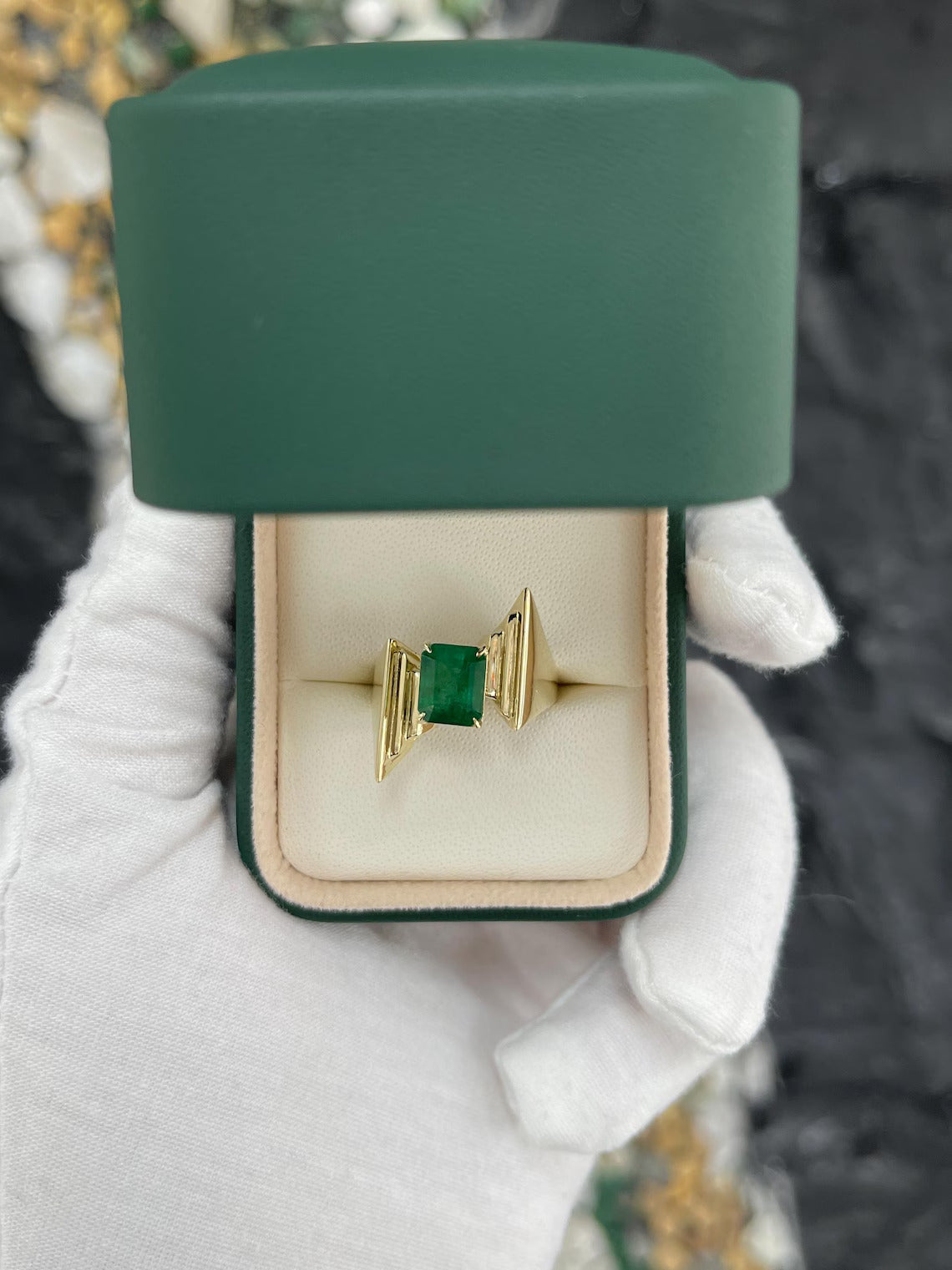 2.18ct Lush Dark Green Emerald Cut Solitaire Ring for Women – Elegant Statement Jewelry for Engagement, Wedding & Special Occasions