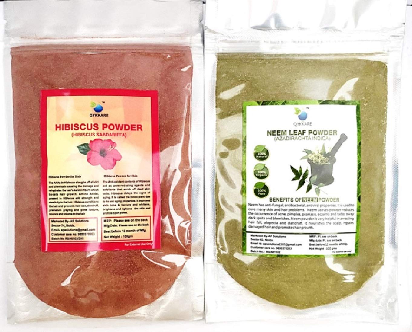 Organic Hibiscus & Neem Leaf Powder Combo Pack - 100g x 2 | Natural Hair & Skin Care | DIY Face Masks, Hair Growth Treatments & Ayurvedic Remedies