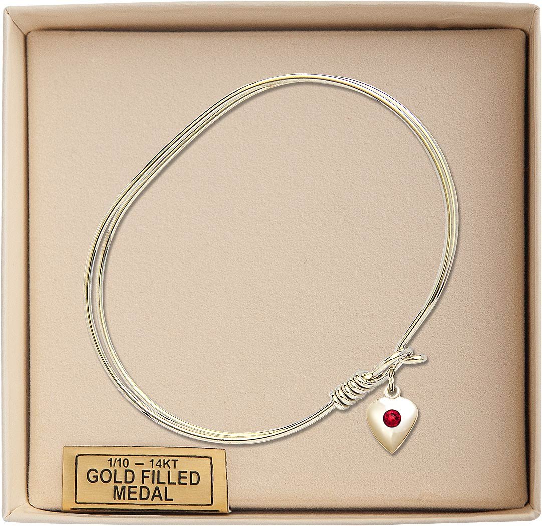 7 Inch Oval Eye Hook Bangle Bracelet with Heart Charm & July Red Crystal - Elegant Jewelry for Women, Perfect for Parties, Weddings, and Everyday Wear