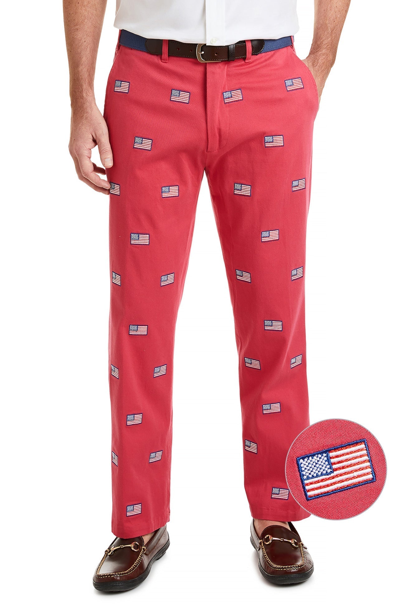 Men's Harbor Pant Stretch Twill Pants - Hurricane Red with American Flag Design | Comfortable Casual & Work Pants for Outdoor Activities