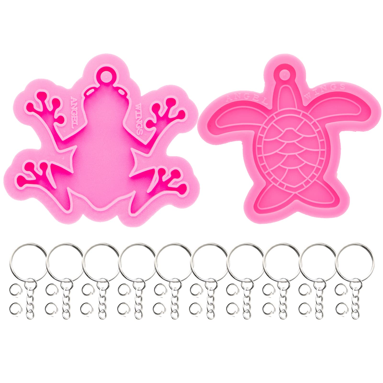 32Pcs Epoxy Resin Molds Kit - 2 Animal Silicone Molds for DIY Keychains (Frog & Tortoise Shapes), Resin Casting Molds with Key Rings & Jump Rings - Perfect for Backpack Charms, Jewelry Making, and Craft Projects