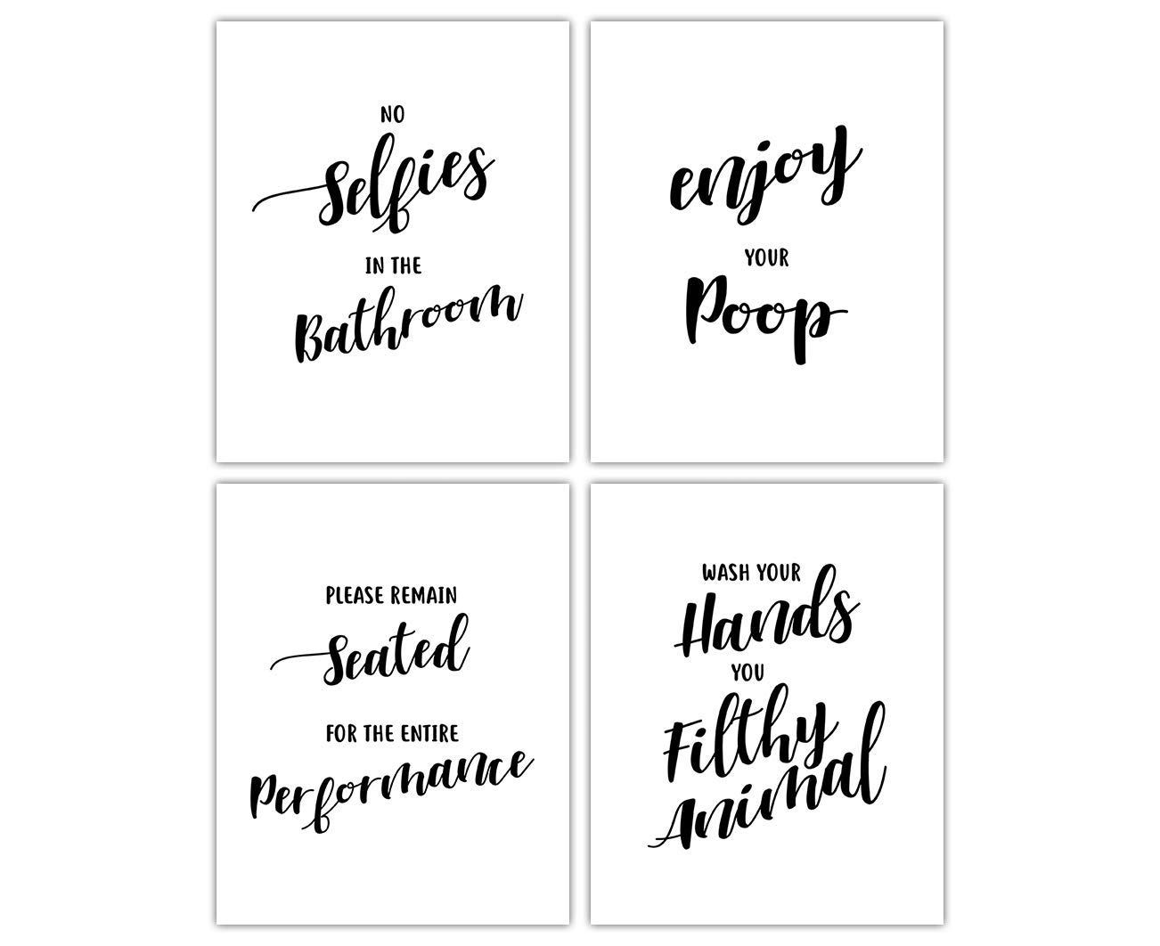 Farmhouse Bathroom Wall Art Set of 4 - Funny 8x10 Prints for Bathroom Decor & Home Aesthetics