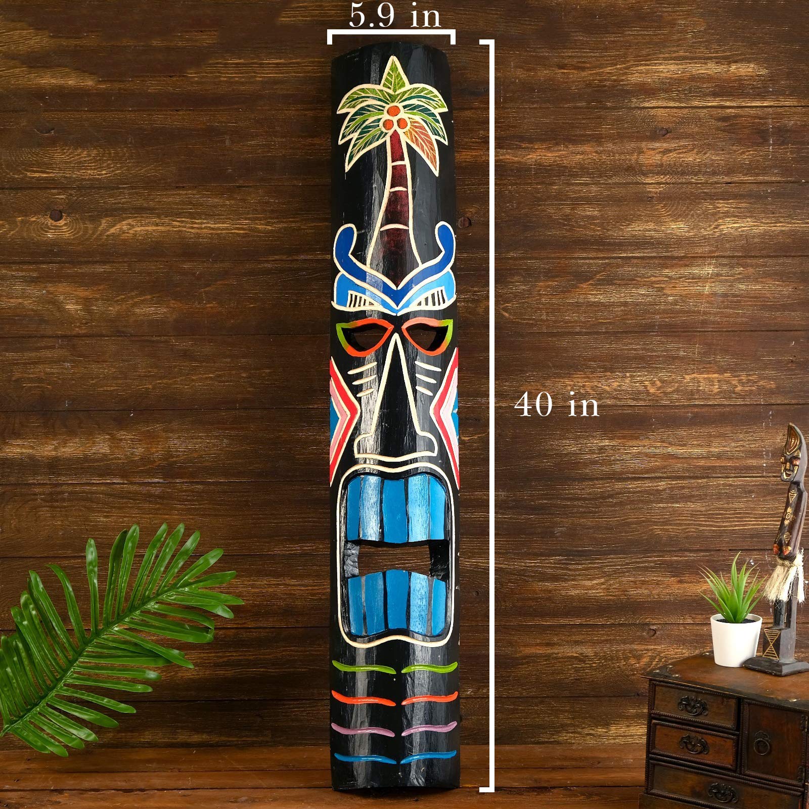 Authentic African Tribal Mask - Handcrafted Wooden Wall Art Decor, Aboriginal Style Hand-Painted Tiki Palm Design for Home & Office | Perfect for Boho, Ethnic & Tropical Themed Interiors