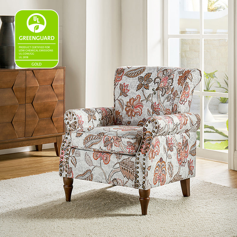 Artemisa Modern Floral Pattern Upholstered Armchair - Comfortable Living Room Accent Chair for Home Office & Lounge Decor