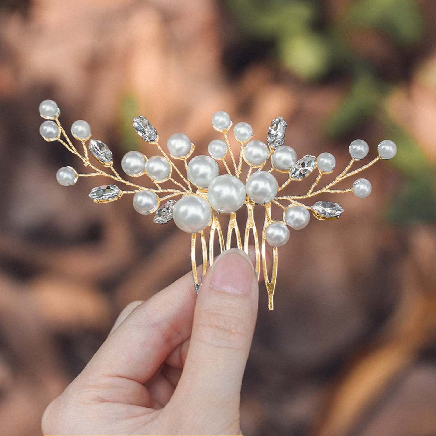 Elegant Pearl Flower Rhinestone Bridal Hair Comb - Gold Wedding Hair Accessories for Brides & Bridesmaids | Perfect for Weddings, Prom, and Special Occasions