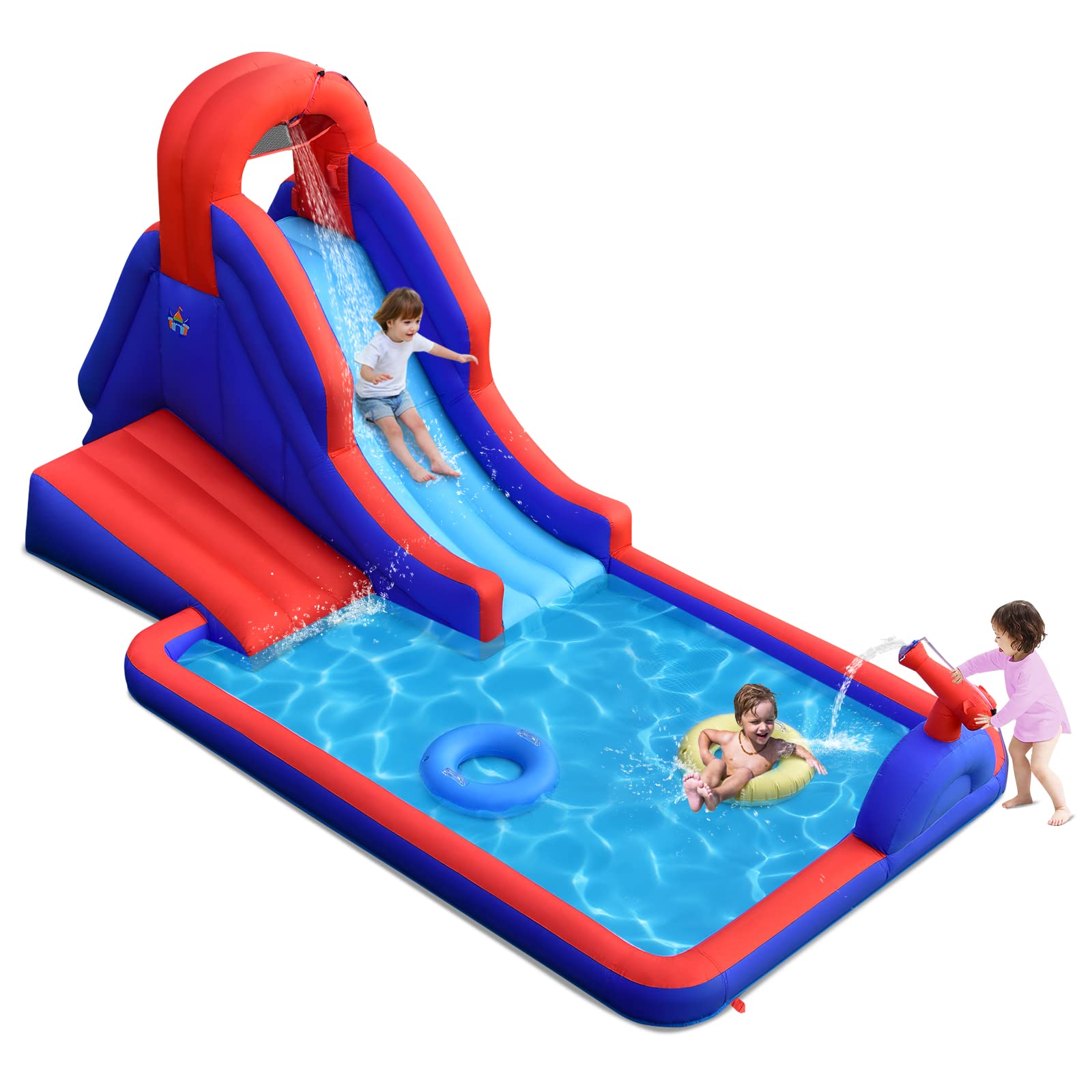 **HONEY JOY Inflatable Water Slide for Kids & Adults - Giant Backyard Water Park Bounce House with Climbing Wall, Long Slide, Water Cannons & Splash Pool - Outdoor Summer Party & Birthday Fun (Blower Not Included)**