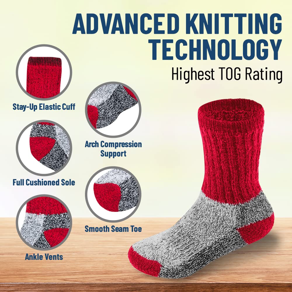 Kids Thermal Socks for Boys & Girls - Warm Winter Boot Socks 2 Pack - Insulated Cold Weather Socks for Outdoor Activities & Snow Play