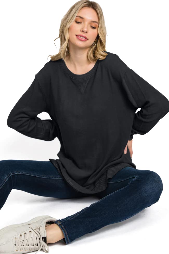 Ultra-Soft Lightweight Stretch Long Sleeve Maternity Shirt with Round Hem - Brushed Knit Maternity Sweater for Pregnant Women | Comfortable Nursing Top for Work & Casual Wear