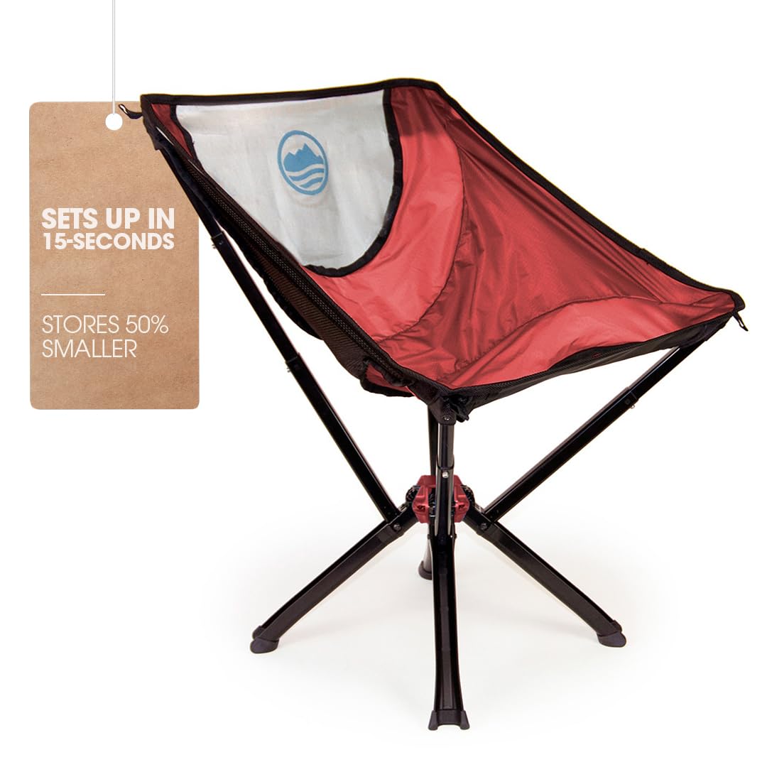 CLIQ Portable Folding Chair - Lightweight Camping Chair Supports 300 lbs - Compact Outdoor Chair for Hiking, Beach, Picnics & Backpacking - Red